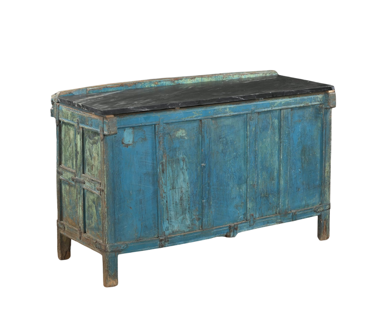 Antique Indian Painted Teakwood Damachiya with later marble top, 30H x45x22 - Image 5