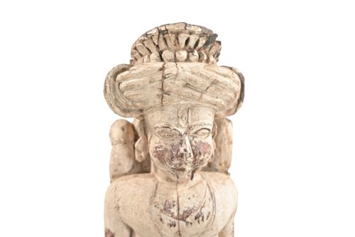 Antique Indian Carved Teakwood Temple Guardian Statue, 33Hx7x6 - Image 2