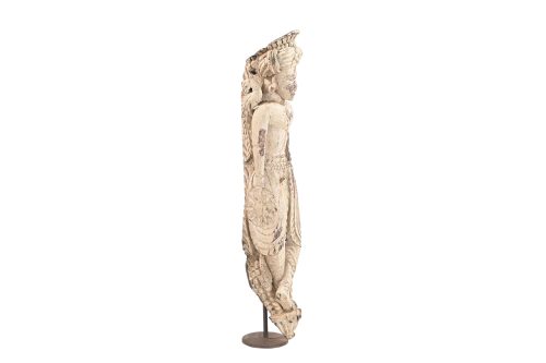 Antique Indian Carved Teakwood Temple Guardian Statue, 33Hx7x6 - Image 3