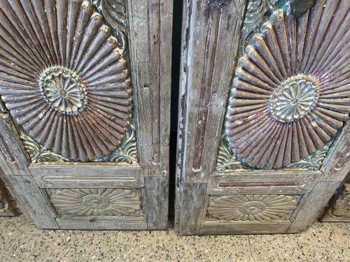 Antique Anglo-Indian Carved and Painted Teakwood Door and Frame, 95Hx61x7 - Image 5