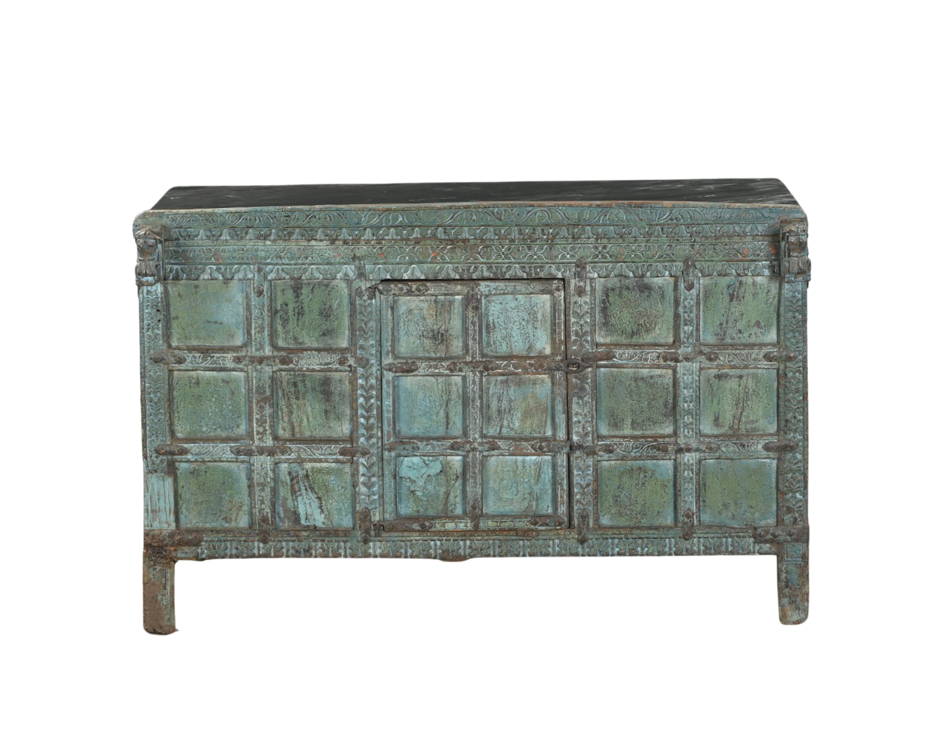 Antique Indian Painted Teakwood Damachiya with later marble top, 30H x45x22 - Image 3