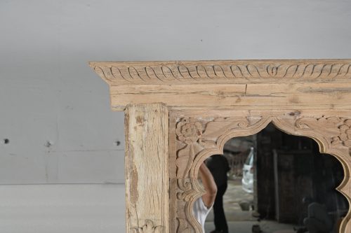 Antique Bleached Teakwood Window Frame Mirror on Iron Legs, 79Hx43x3 - Image 4