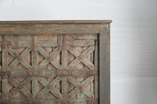 Indian Queen Size Headboard Constructed From an Antique Gate, 54Hx65x4 - Image 2