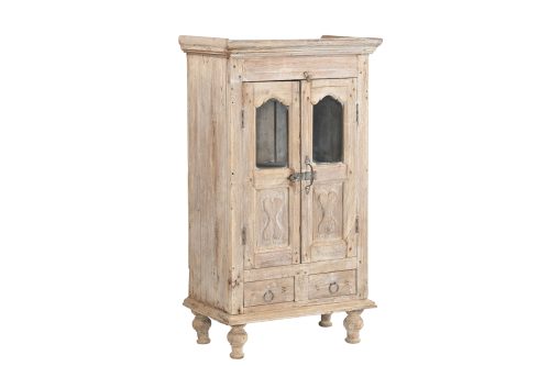Vintage Indian Bleached Teakwood Small Bookcase/Cabinet, 37Hx21x13