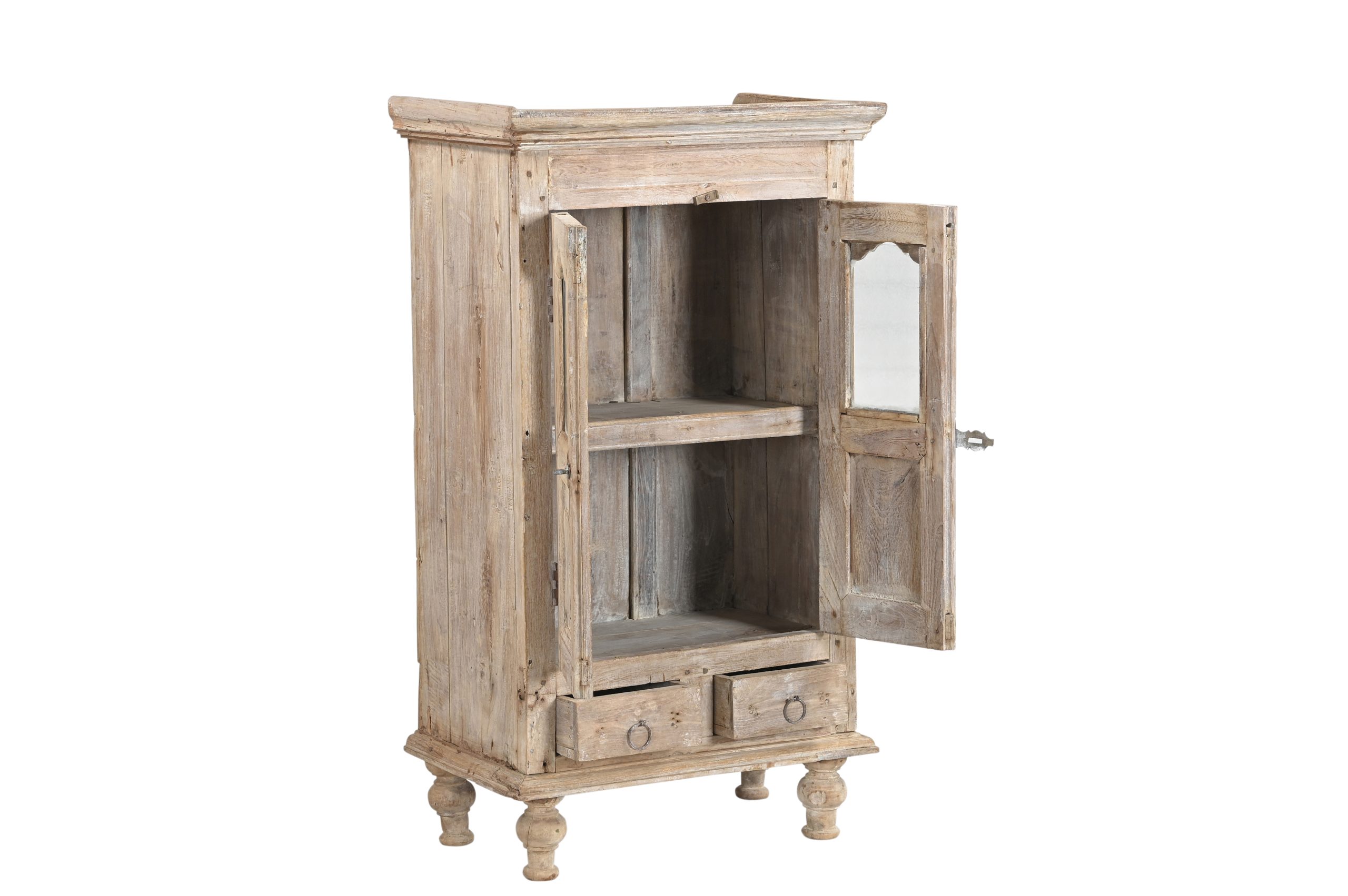 Vintage Indian Bleached Teakwood Small Bookcase/Cabinet, 37Hx21x13 - Image 3
