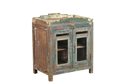 Vintage Indian Painted Teakwood Small Bookcase/Night stand, 27Hx23x15