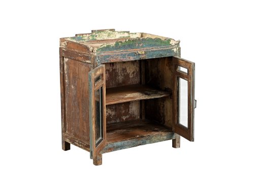 Vintage Indian Painted Teakwood Small Bookcase/Night stand, 27Hx23x15 - Image 4