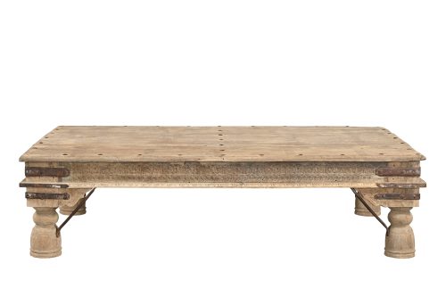 Vintage Indian Bleached Teakwood Low table, 20Hx74x42 - Image 3