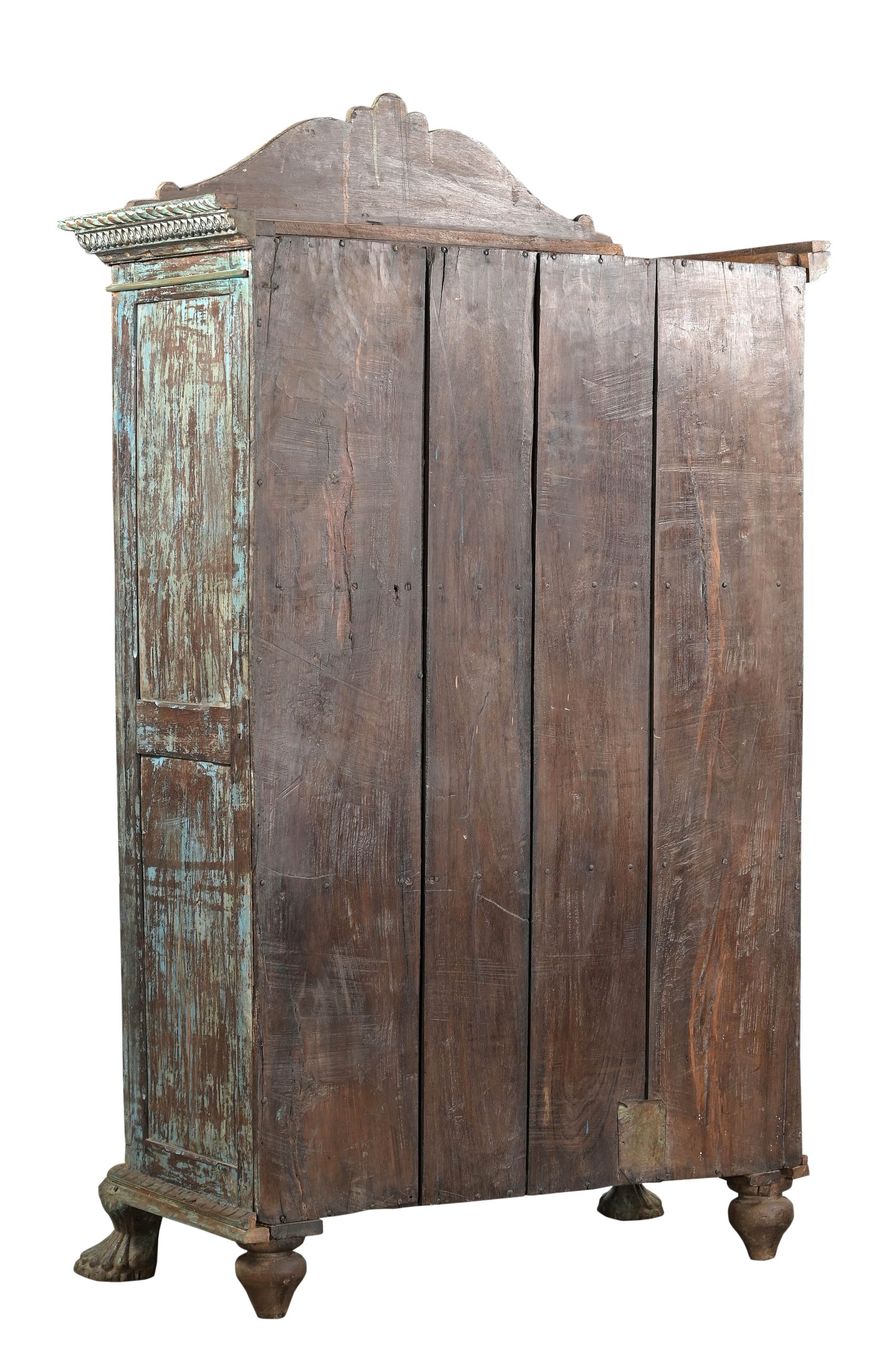 Antique Anglo-Indian Carved and Painted Teakwood Armoire/Bookcase, 78Hx48x22 - Image 5
