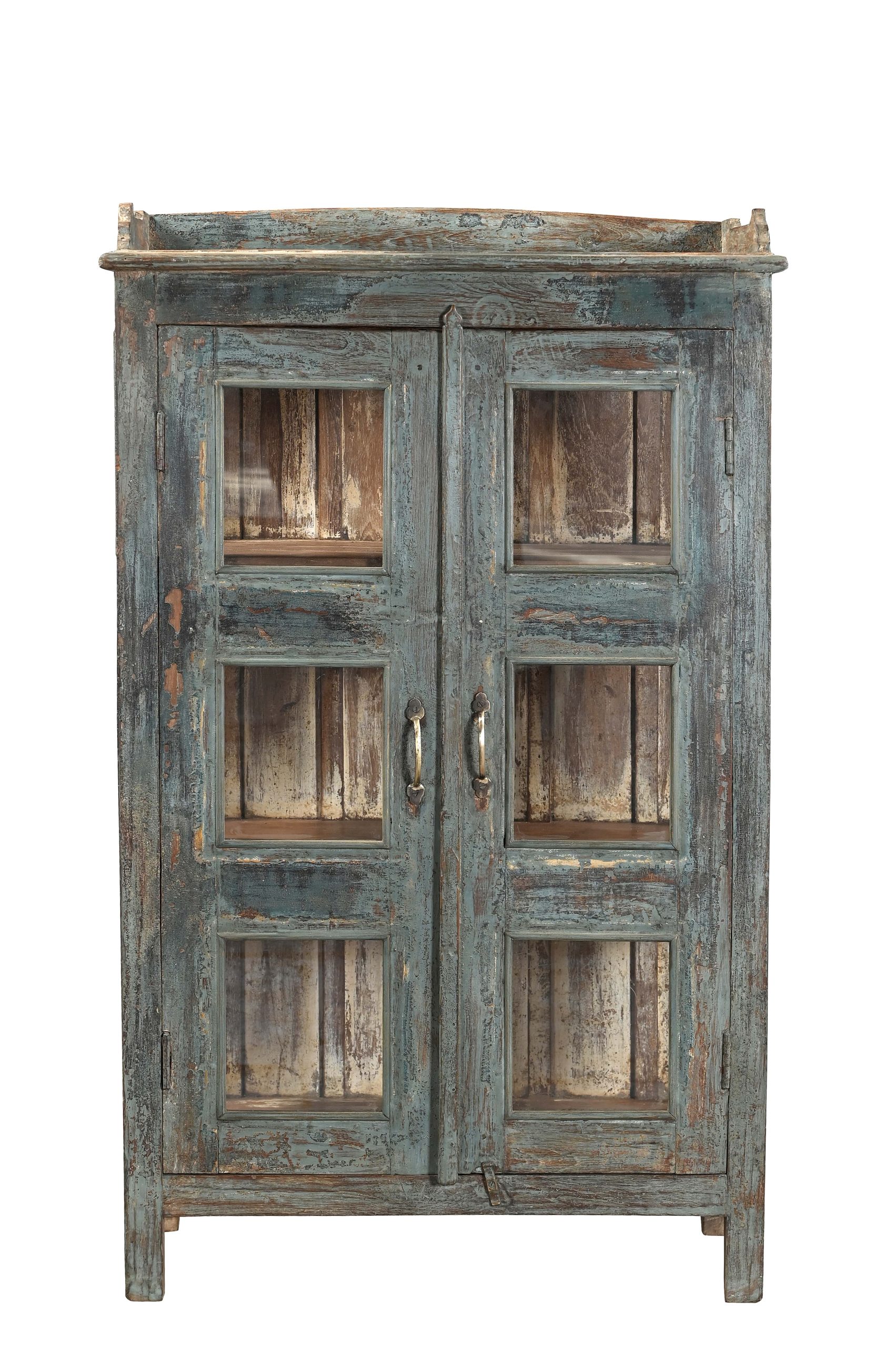 Vintage Indian Painted Teakwood Small Bookcase/Display Cabinet, 51Hx31x17 - Image 3