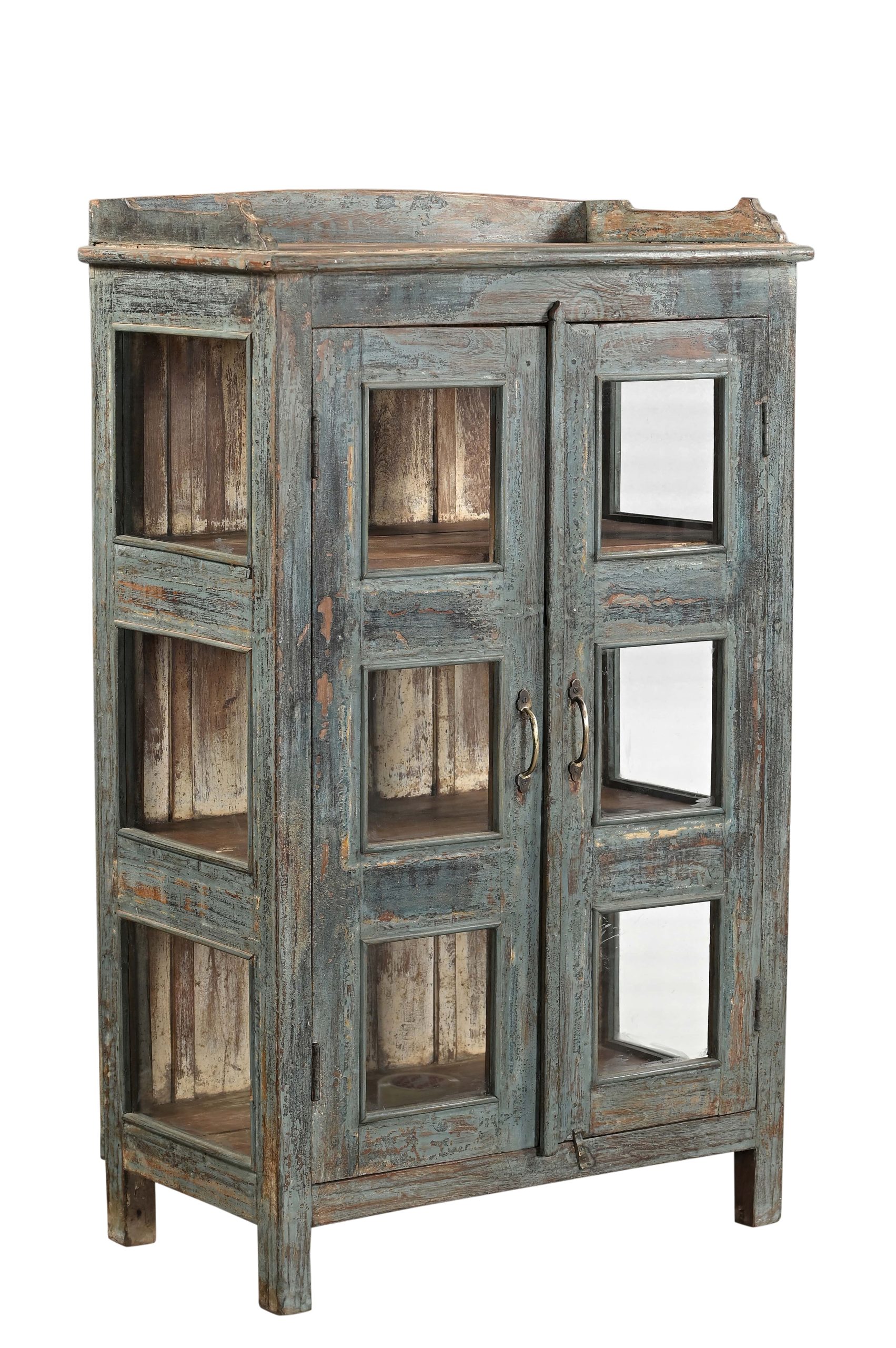 Vintage Indian Painted Teakwood Small Bookcase/Display Cabinet, 51Hx31x17