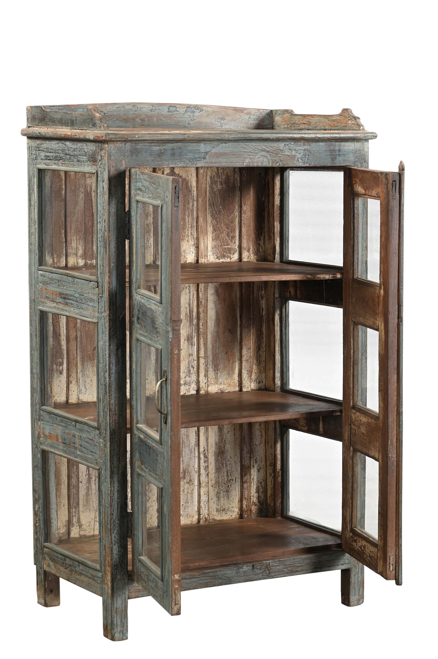 Vintage Indian Painted Teakwood Small Bookcase/Display Cabinet, 51Hx31x17 - Image 4