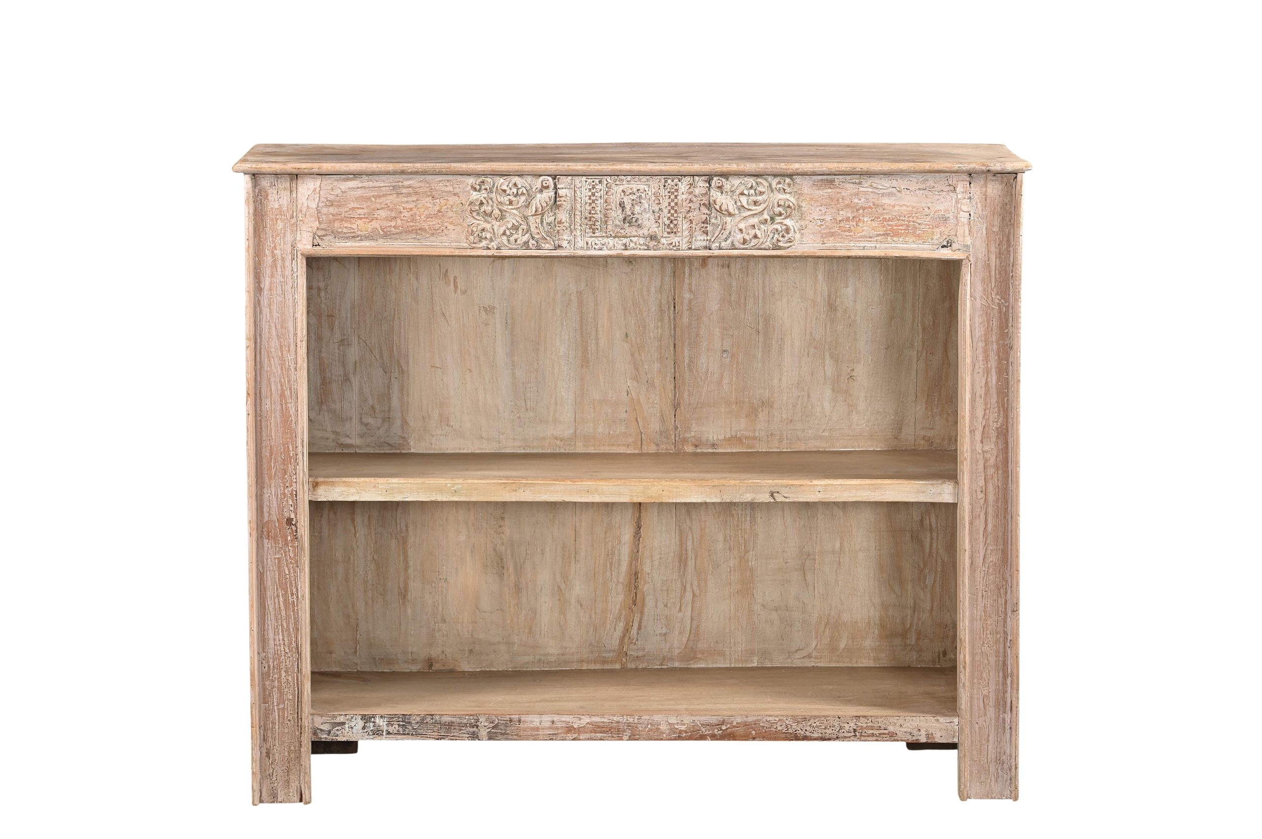 Indian Bleached Teakwood Open Bookcase/Shelf constructed from antique carvings and reclaimed wood, 41Hx49x13 - Image 3