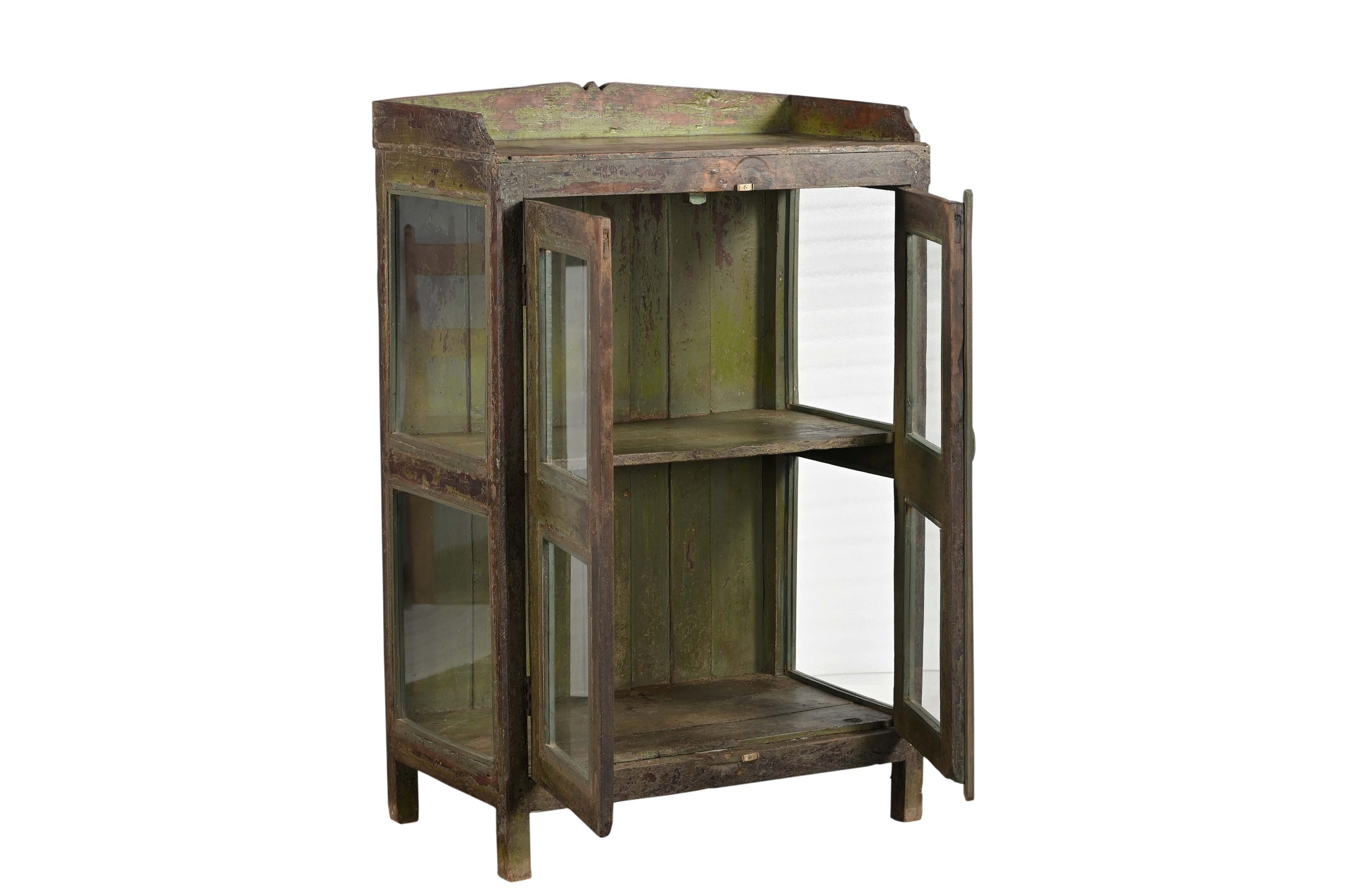 Vintage Indian Painted Teakwood Small Bookcase/Cabinet, 49x33x19 - Image 4