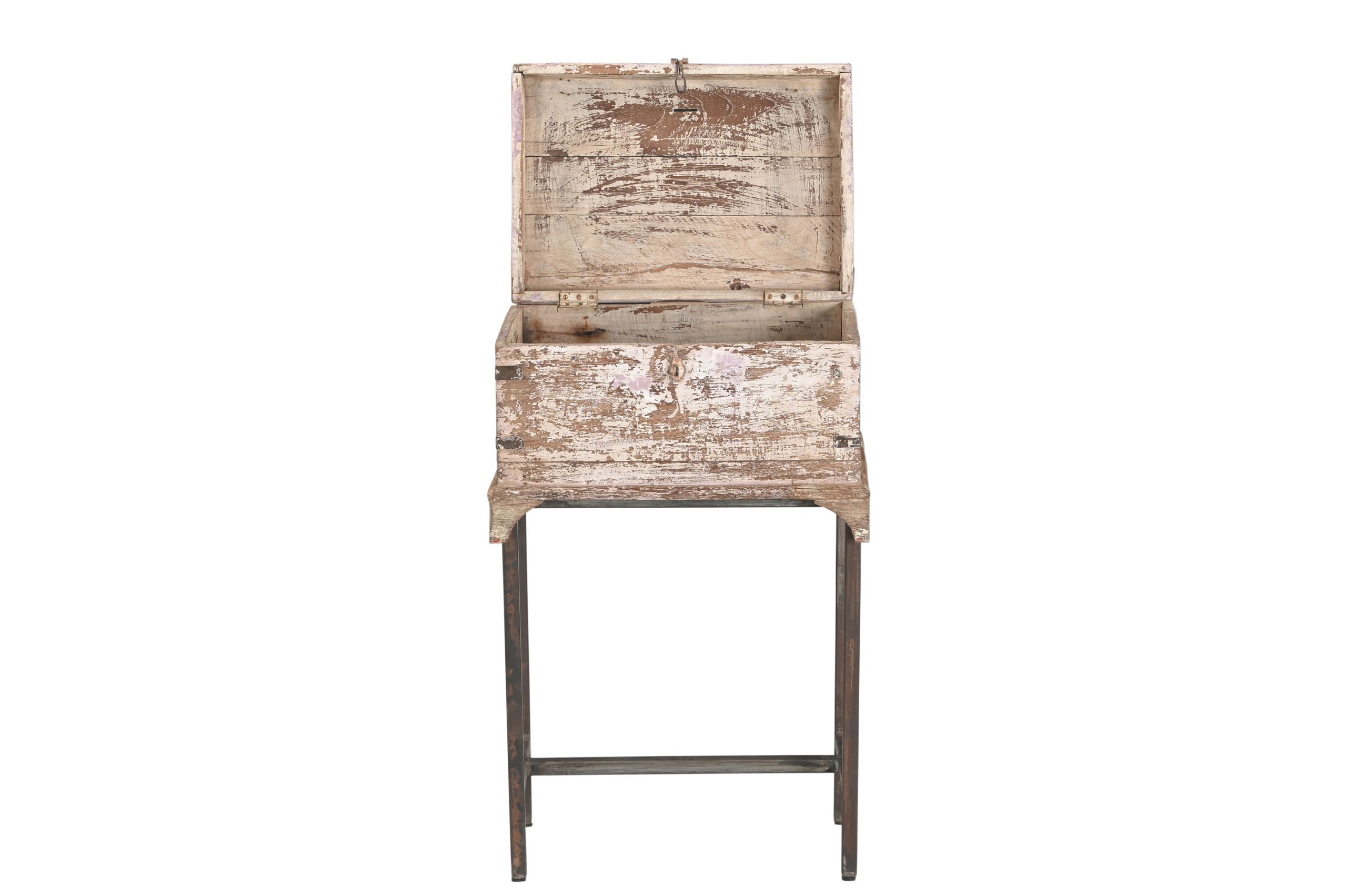 Vintage Indian Painted Teakwood Chest on Iron Legs, 24Hx19x13 - Image 3