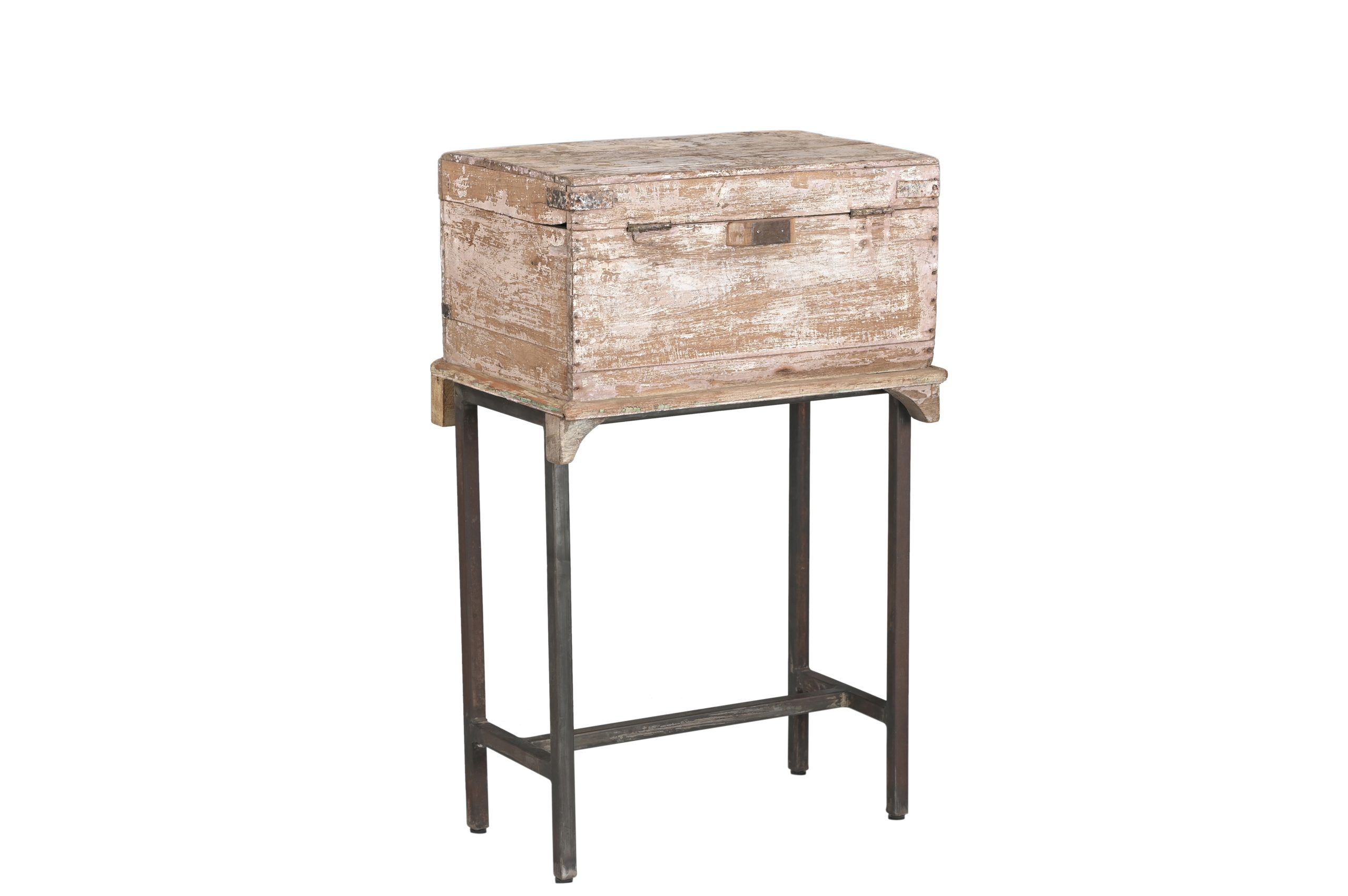 Vintage Indian Painted Teakwood Chest on Iron Legs, 24Hx19x13 - Image 4