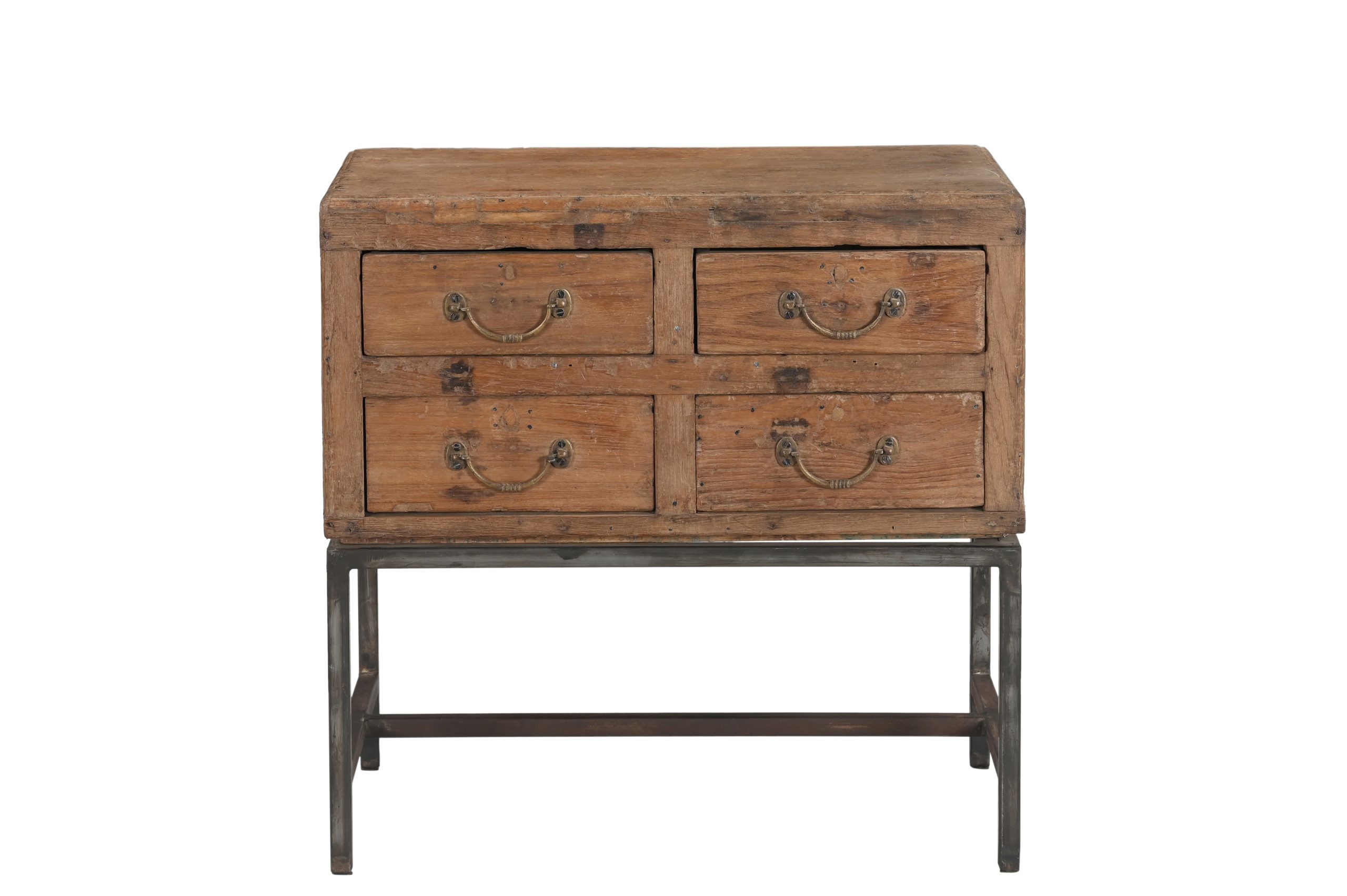 Vintage Indian Teakwood 4-Drawer Chest on Iron Legs, 24"x25x14 - Image 3