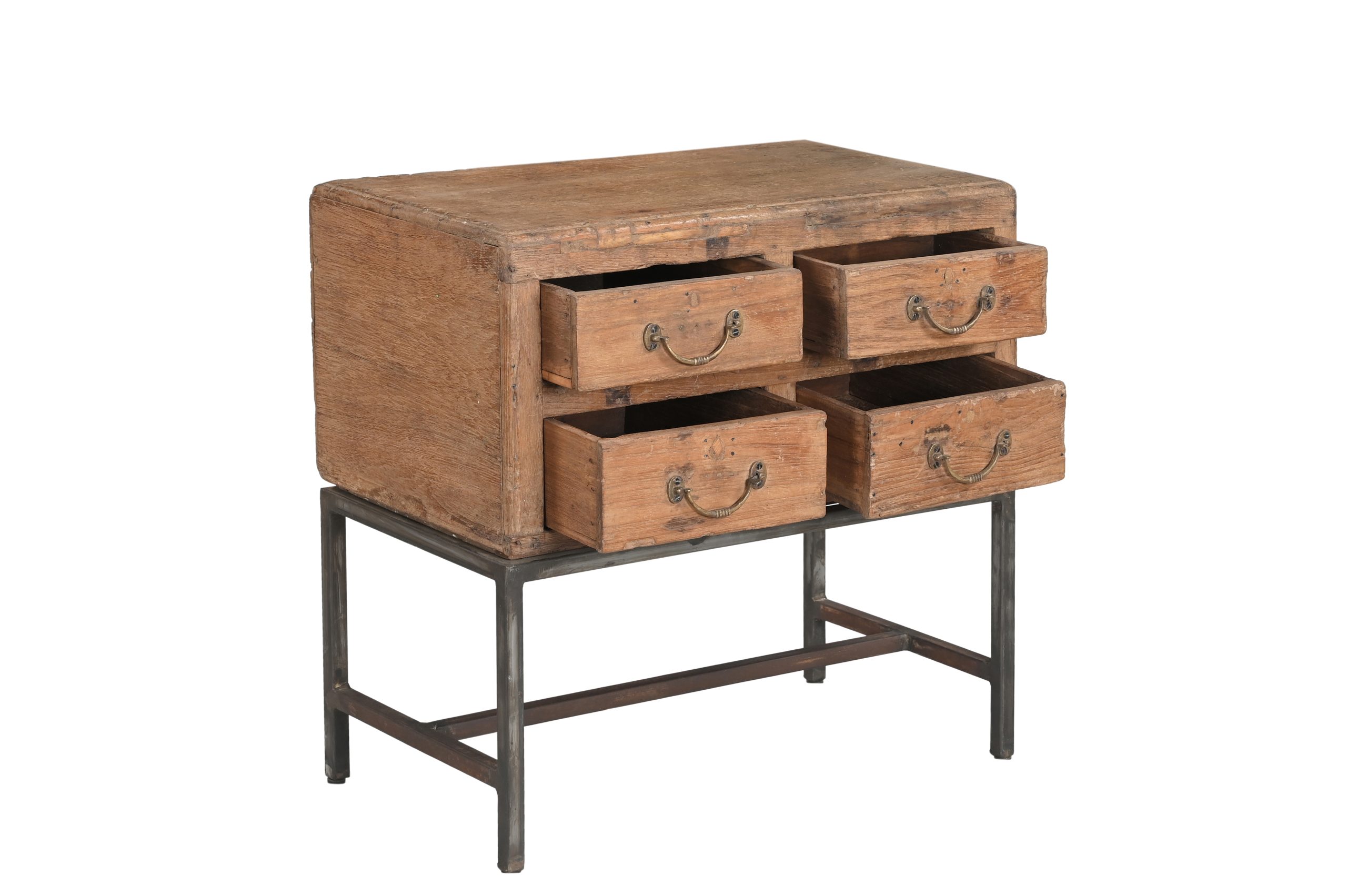 Vintage Indian Teakwood 4-Drawer Chest on Iron Legs, 24"x25x14 - Image 4
