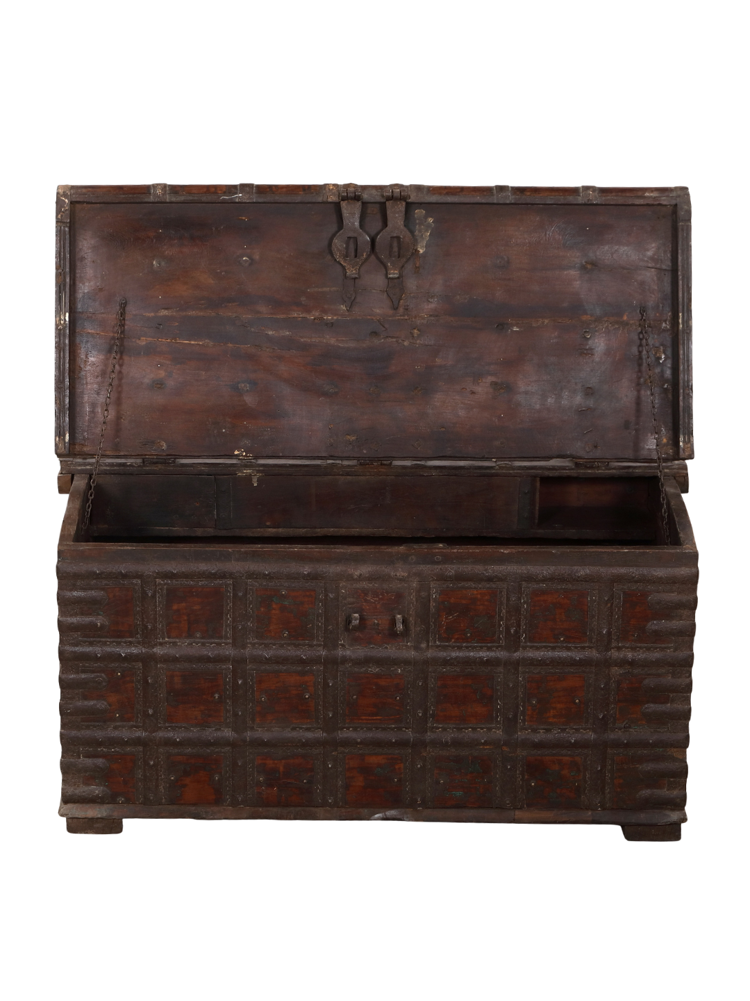 Antique Indian Teakwood and Iron Blanket Chest/Coffee Table, c. 1900, 43x27x20H - Image 4