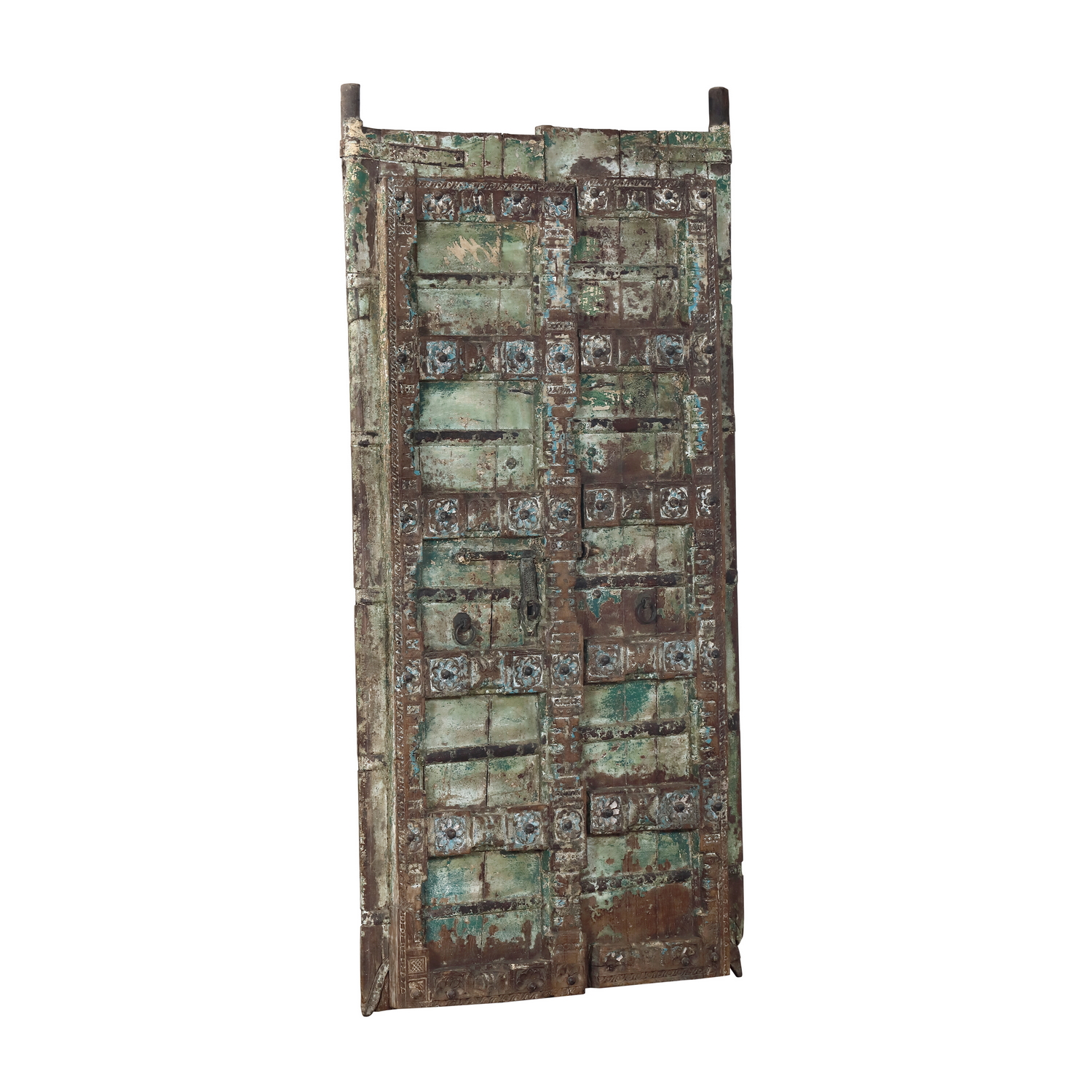 Antique Indian Painted Teakwood Gujarati Door, 19th c., 44.5x5x89H - Image 5