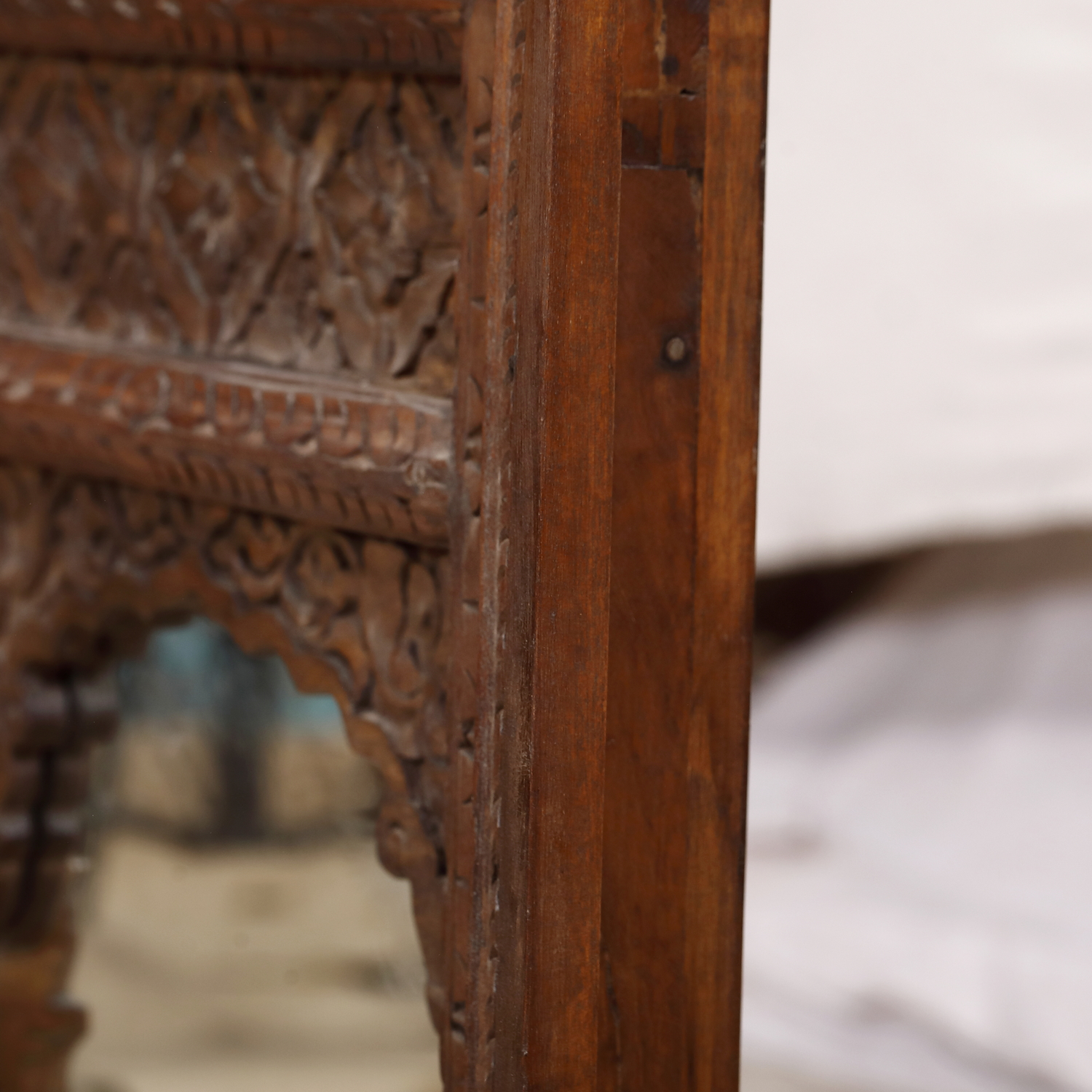 Antique Indian Teakwood Carved Window Frame Mirror (2), 20x2x27.5H - Image 3