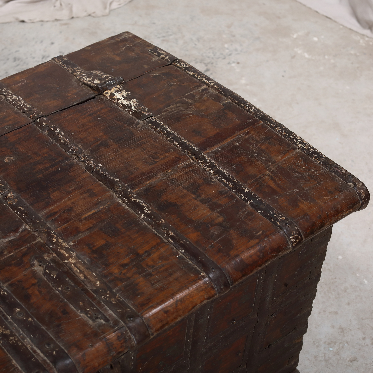 Antique Indian Teakwood and Iron Blanket Chest/Coffee Table, c. 1900, 43x27x20H - Image 3