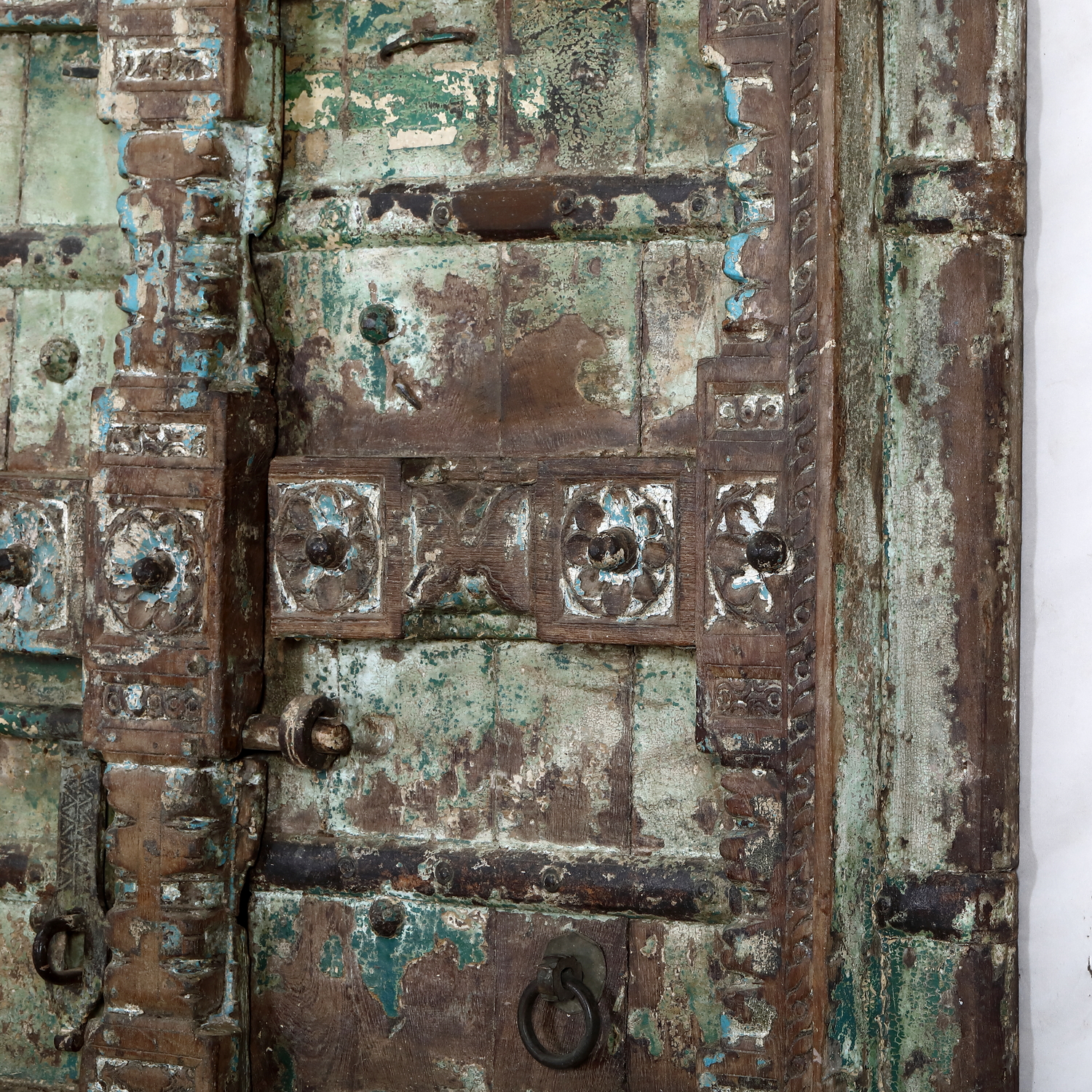 Antique Indian Painted Teakwood Gujarati Door, 19th c., 44.5x5x89H - Image 4