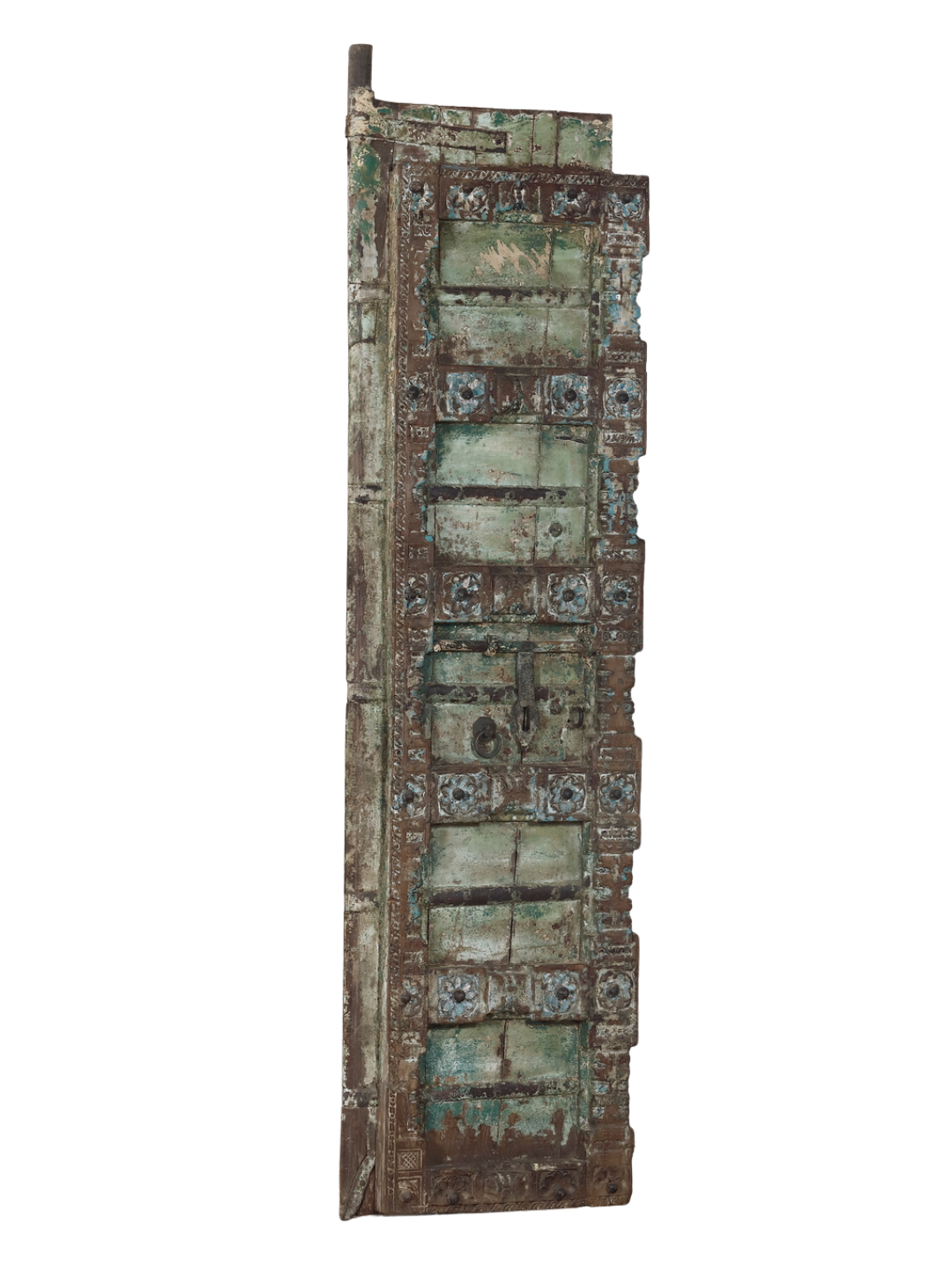 Antique Indian Painted Teakwood Gujarati Door, 19th c., 44.5x5x89H - Image 6