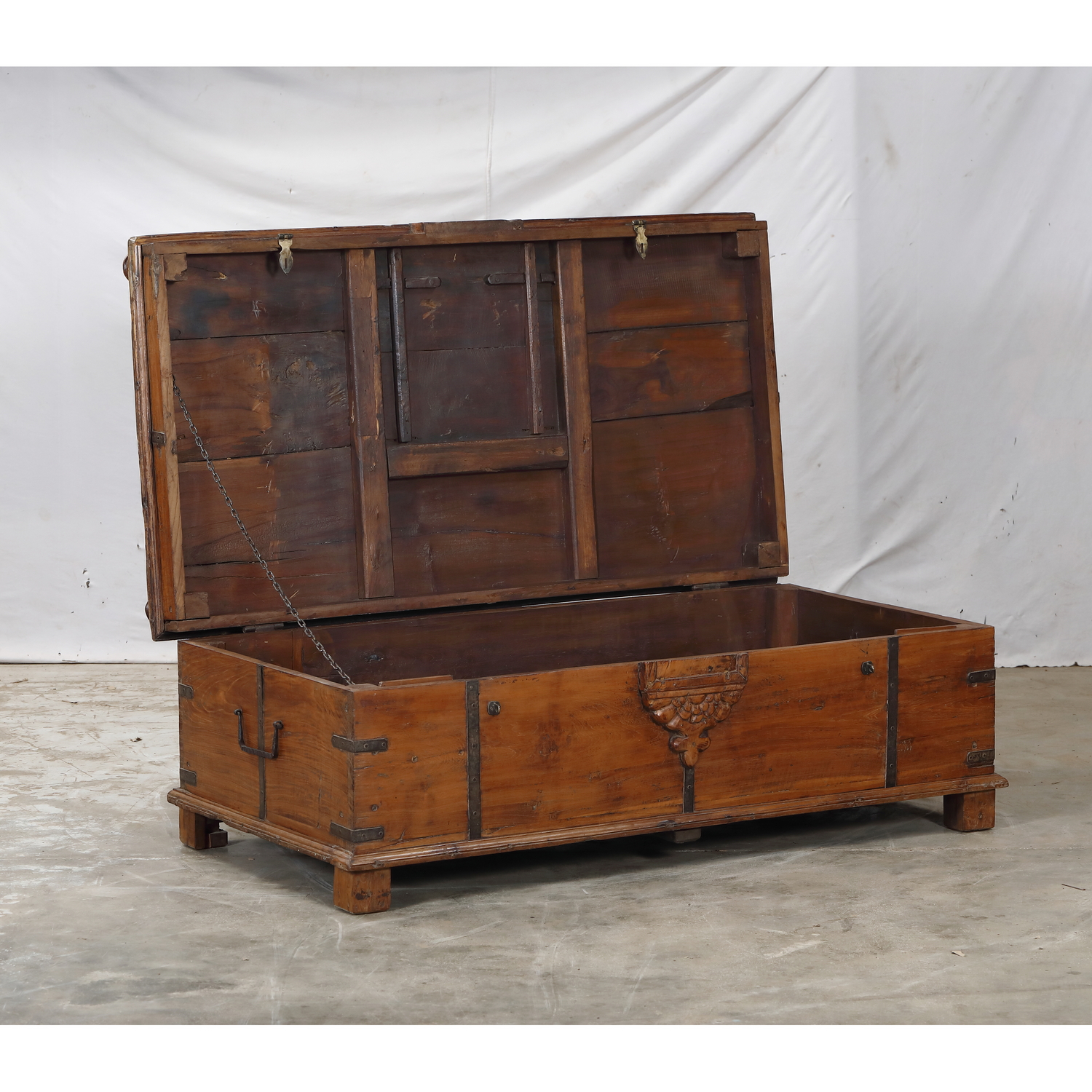 Antique Indian Teakwood Blanket Chest/Coffee Table, 19th c., 52.5x29x18H - Image 7