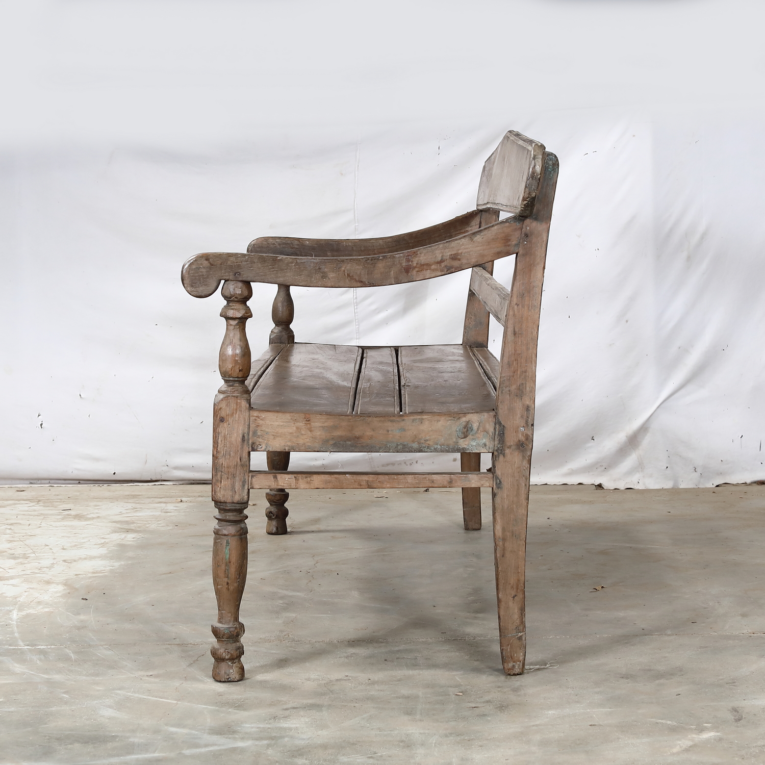 Antique Anglo-Indian Teakwood Ladderback Bench, c. 1900-30, 66.5x24.5x36H - Image 4