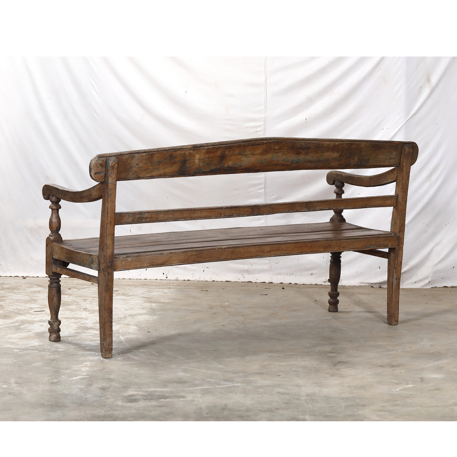 Antique Anglo-Indian Teakwood Ladderback Bench, c. 1900-30, 66.5x24.5x36H - Image 6