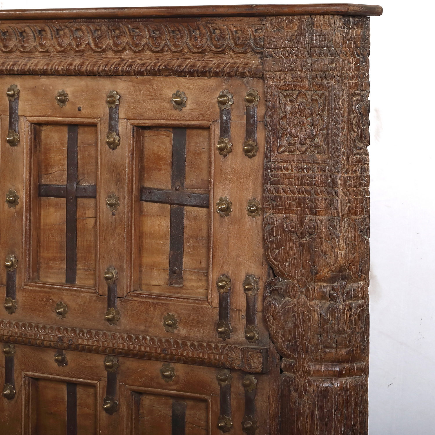 King Size Headboard constructed from an Antique Carved Teakwood Door and Pillars, 84x4x60H - Image 3