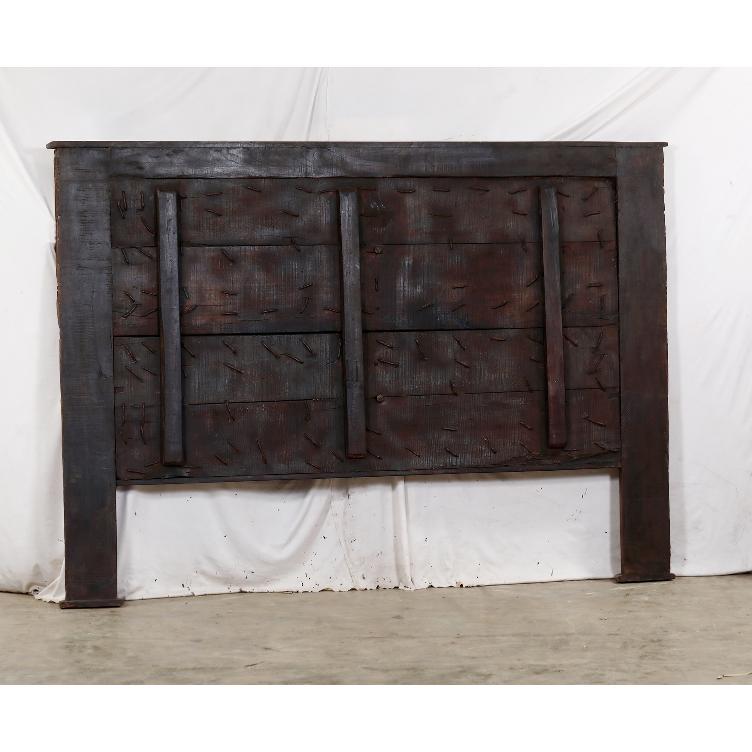 King Size Headboard constructed from an Antique Carved Teakwood Door and Pillars, 84x4x60H - Image 5