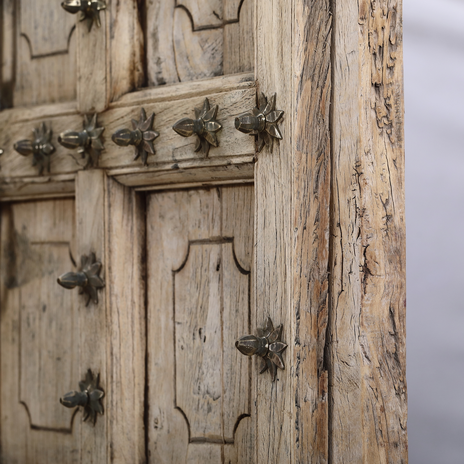 Antique Indian Bleached and Carved Teakwood Door, Rajasthan, c. 1880–1900, 47x3x79H - Image 3