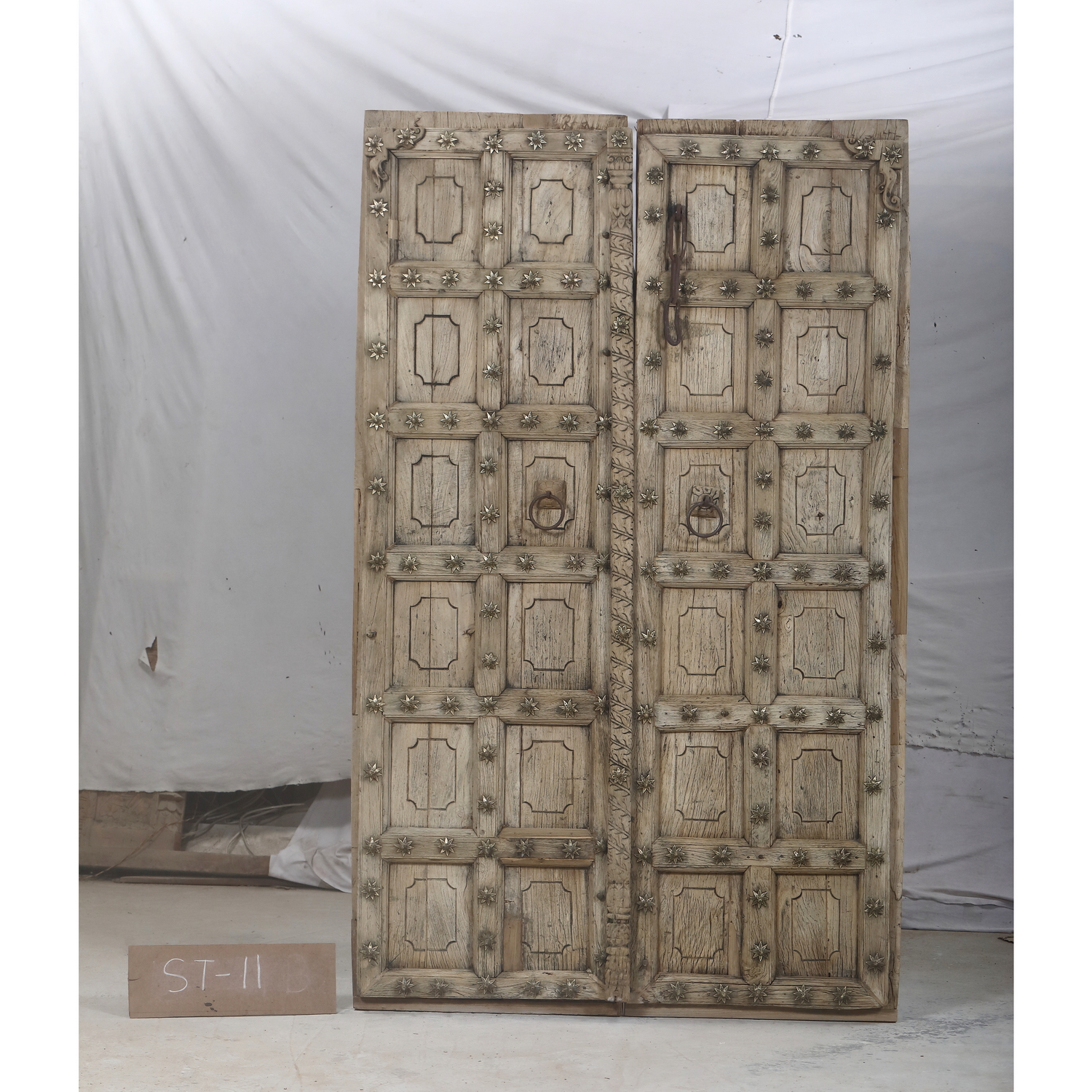 Antique Indian Bleached and Carved Teakwood Door, Rajasthan, c. 1880–1900, 47x3x79H - Image 4