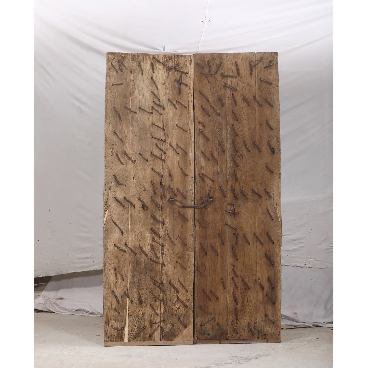 Antique Indian Bleached and Carved Teakwood Door, Rajasthan, c. 1880–1900, 47x3x79H - Image 5