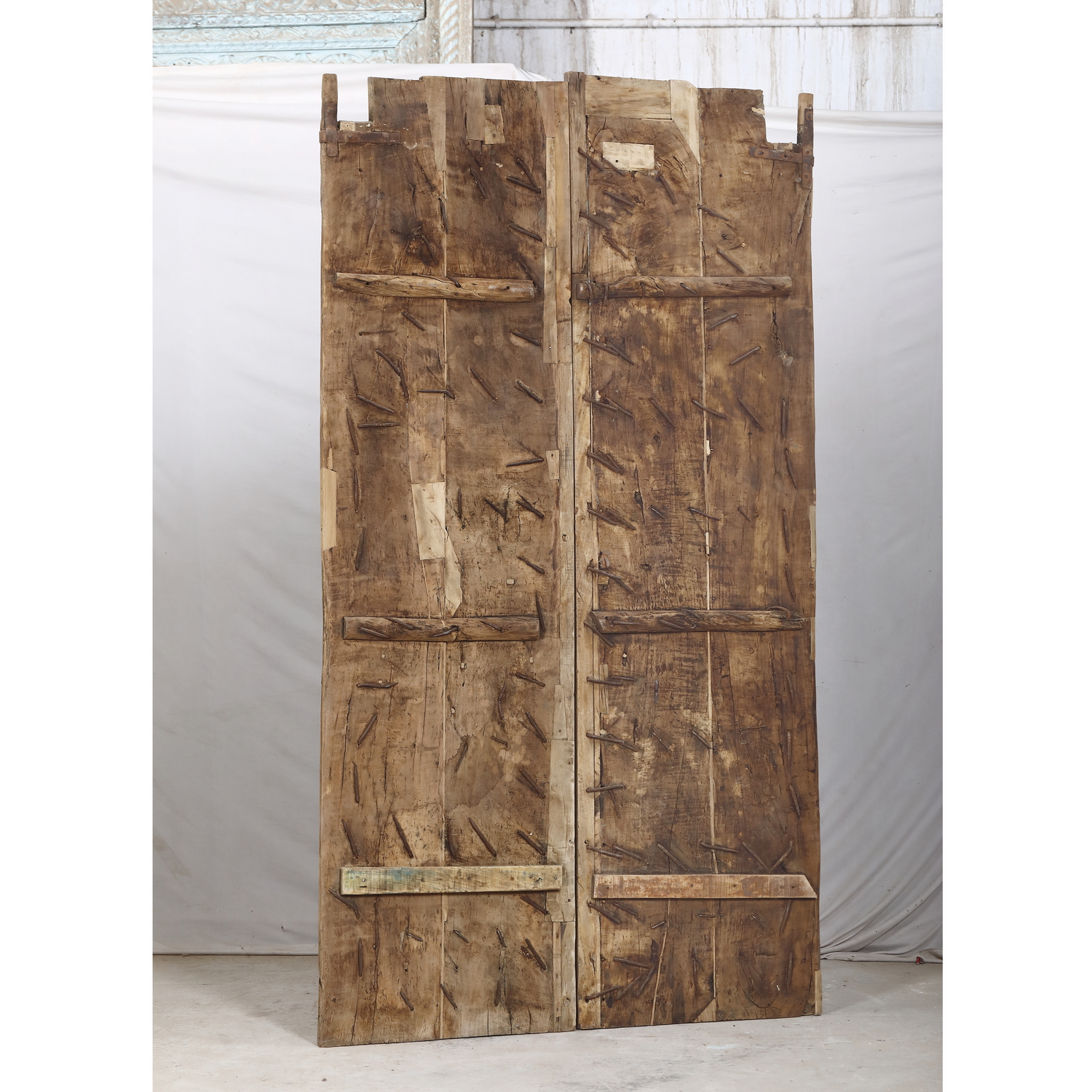 Antique Indian Bleached and Carved Teakwood Door, c. 1880, 49x3x88.5H - Image 5