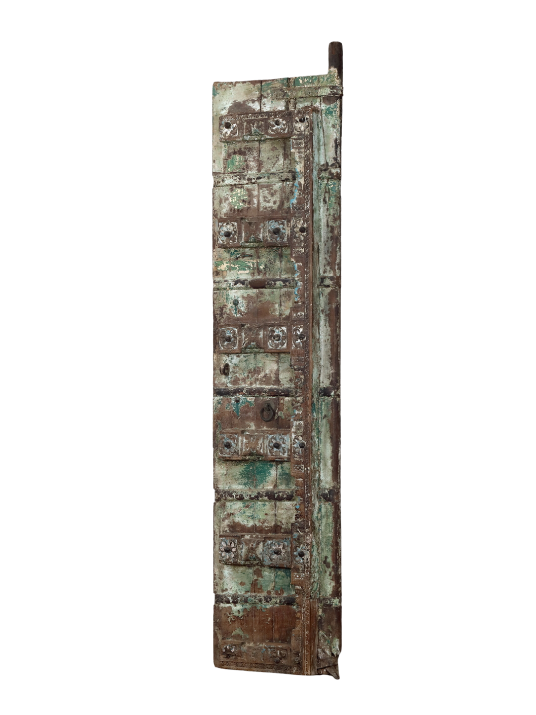 Antique Indian Painted Teakwood Gujarati Door, 19th c., 44.5x5x89H - Image 7