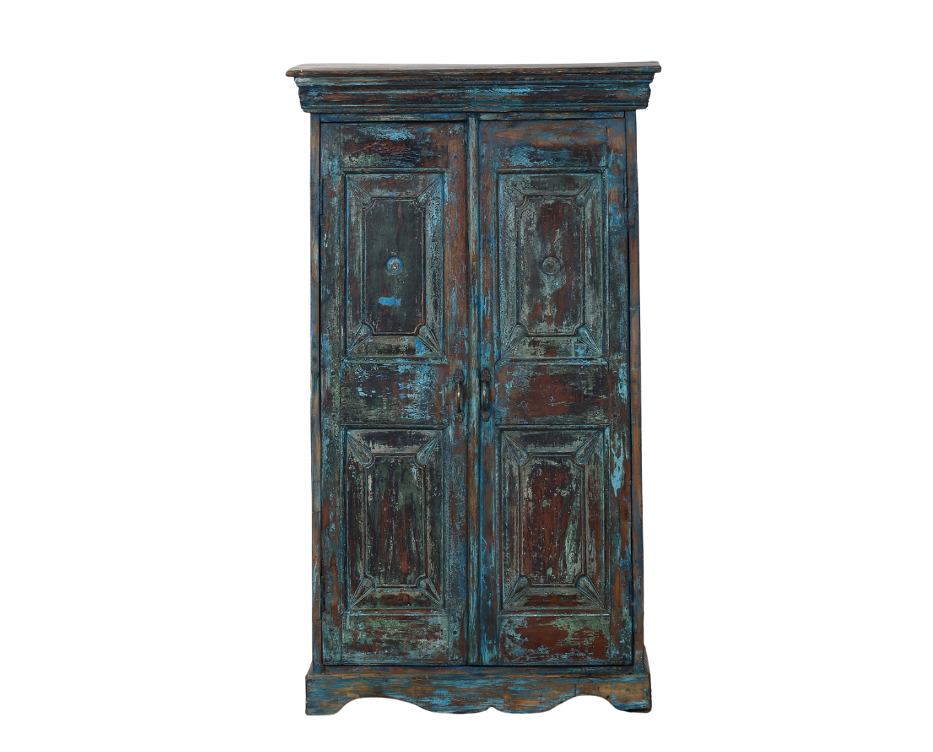 Antique Indian Small Painted Teakwood Armoire, c. 1900, 31.5x18.5x55H - Image 3