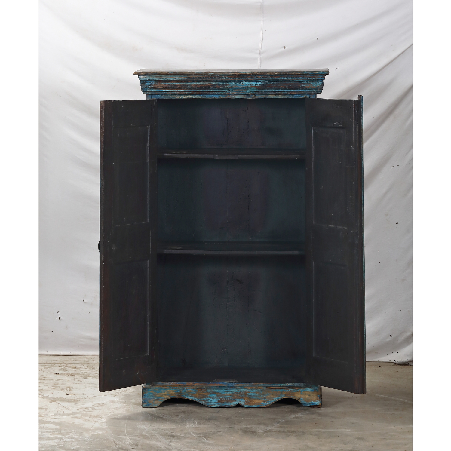 Antique Indian Small Painted Teakwood Armoire, c. 1900, 31.5x18.5x55H - Image 4
