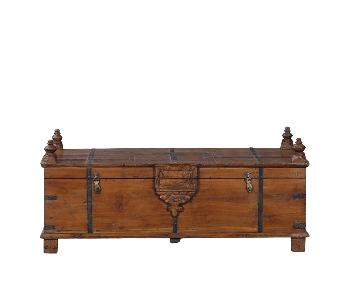 Antique Indian Teakwood Blanket Chest/Coffee Table, 19th c., 52.5x29x18H - Image 6