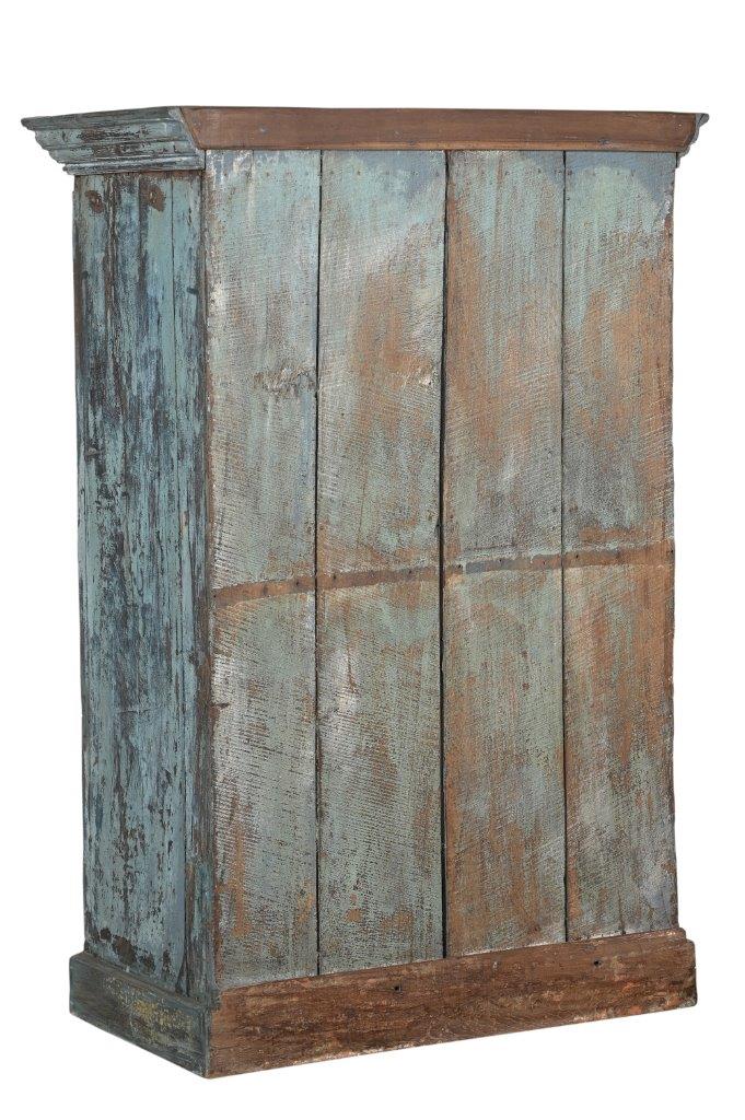 Antique Indian Painted Teakwood Small Armoire, c. 1880-1900,51Hx36x18 - Image 5