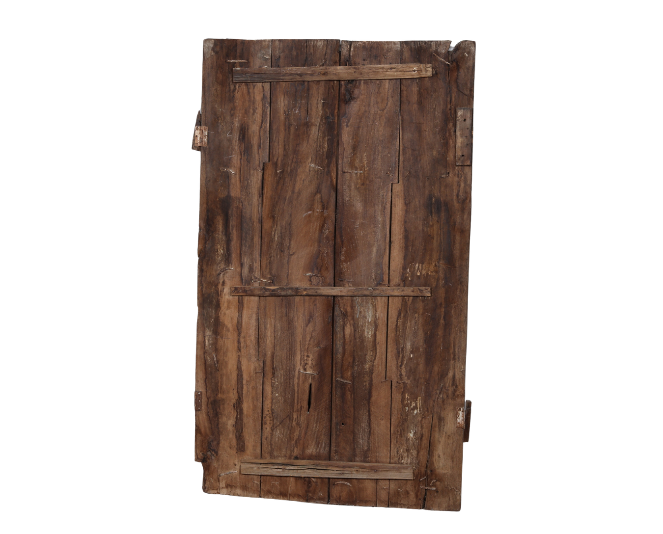 Antique Indian Carved Teakwood and Brass "Folk Art" Door, c. 1880, 40.x1.5x69H - Image 5