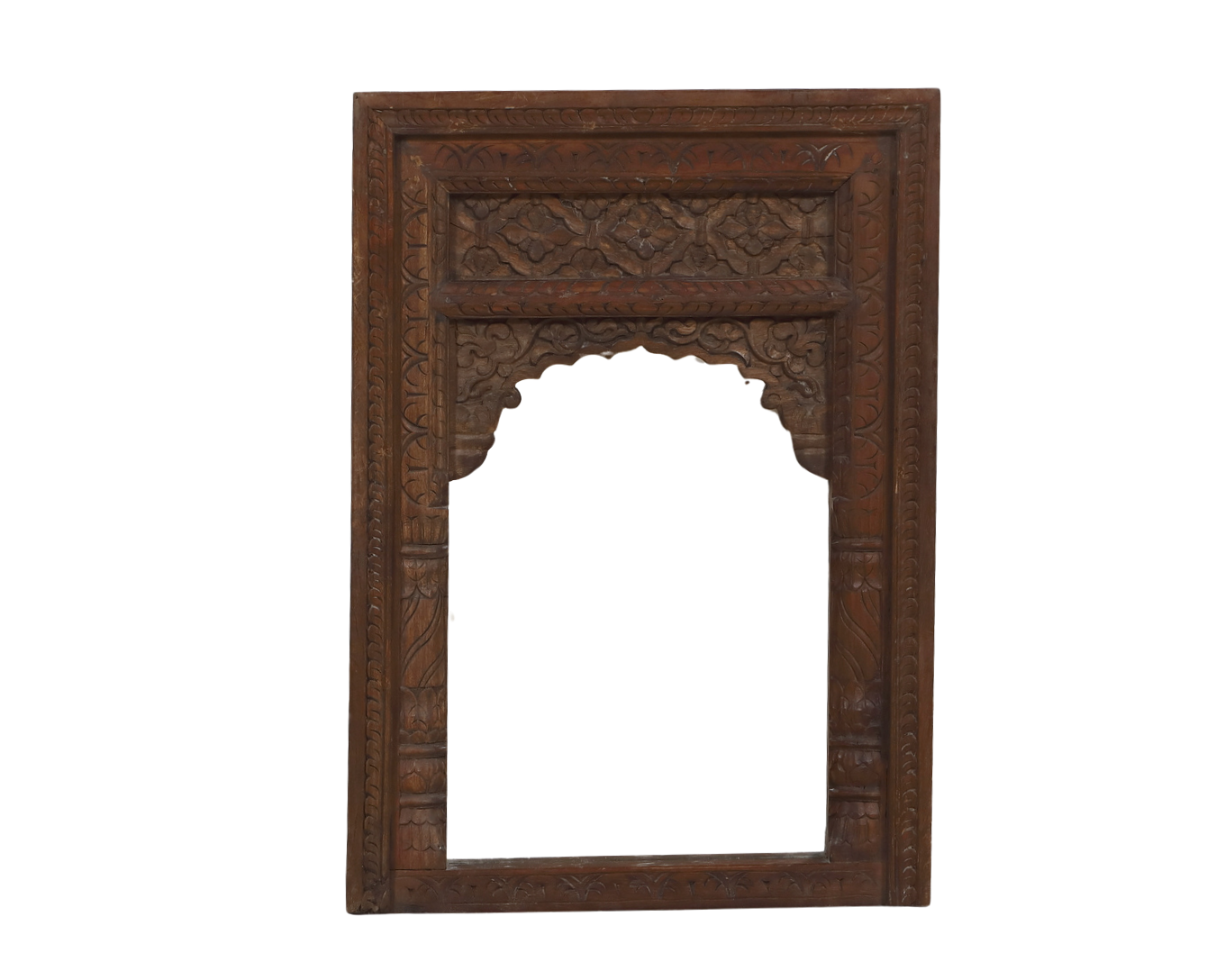 Antique Indian Teakwood Carved Window Frame Mirror (2), 20x2x27.5H - Image 4