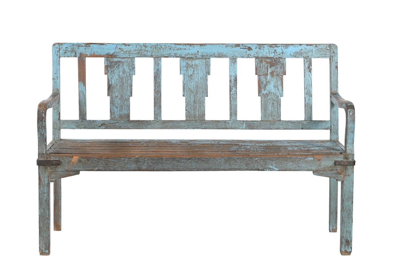 Vintage Anglo-Indian Painted Teakwood Garden Bench, mid-century,36Hx55x19 - Image 3