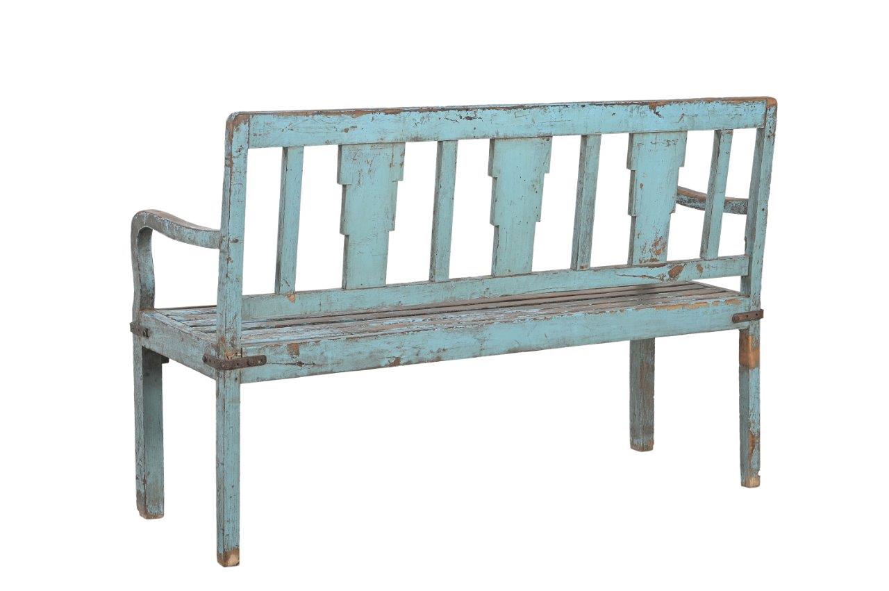 Vintage Anglo-Indian Painted Teakwood Garden Bench, mid-century,36Hx55x19 - Image 4