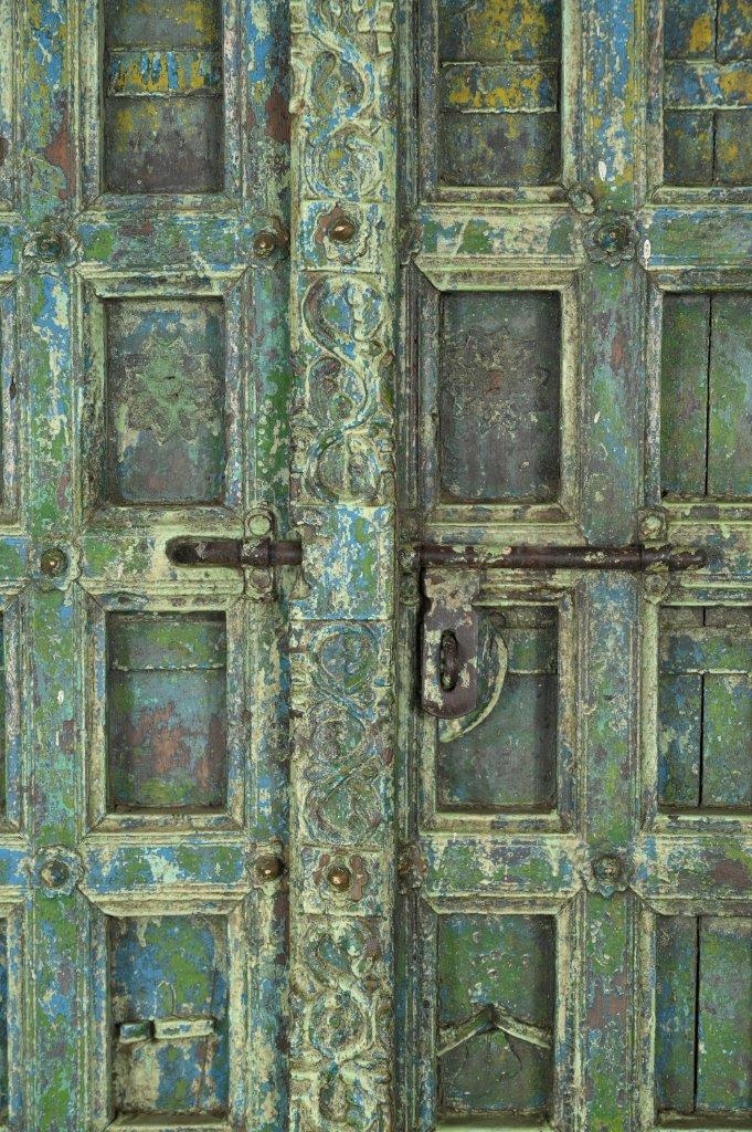 Antique Indian Painted Teakwood Door, c. 1880, 87x44x2 - Image 3