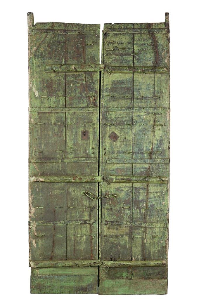 Antique Indian Painted Teakwood Door, c. 1880, 87x44x2 - Image 4