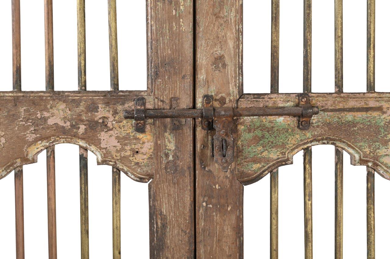 Antique Indian Painted Teakwood Door, 73x39x2 - Image 3