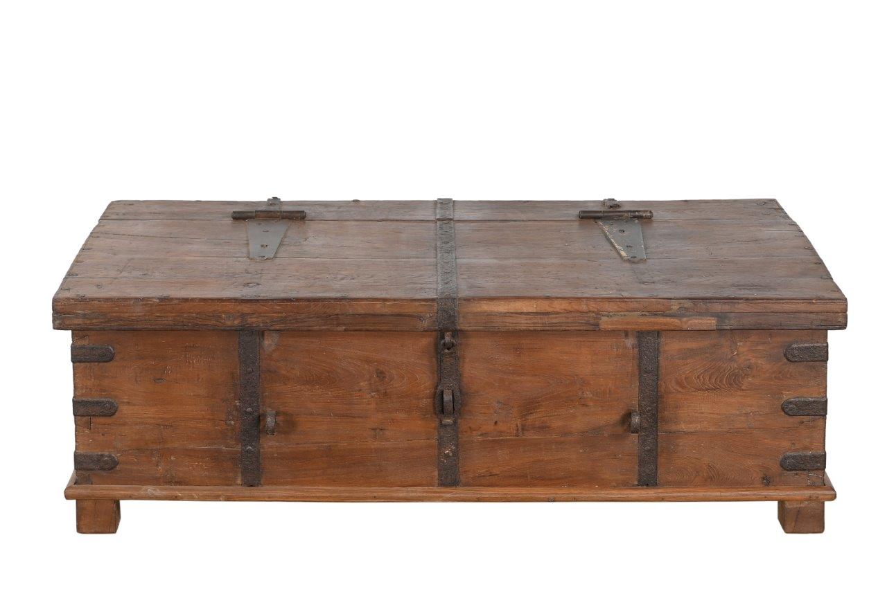 Antique Indian Teakwood Blanket Chest/Coffee Table, c. 1900, 18Hx55x31 - Image 3
